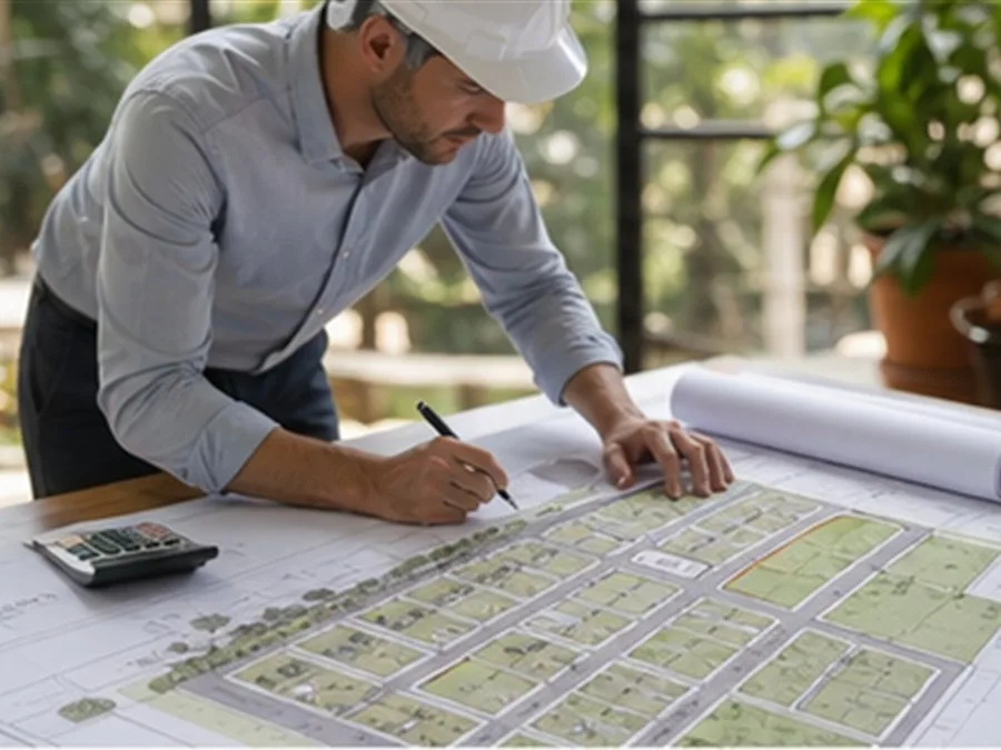 Projeto de loteamento sendo desenvolvido em planta técnica