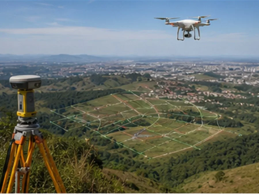 Levantamento planialtimétrico com drone e equipamento topográfico