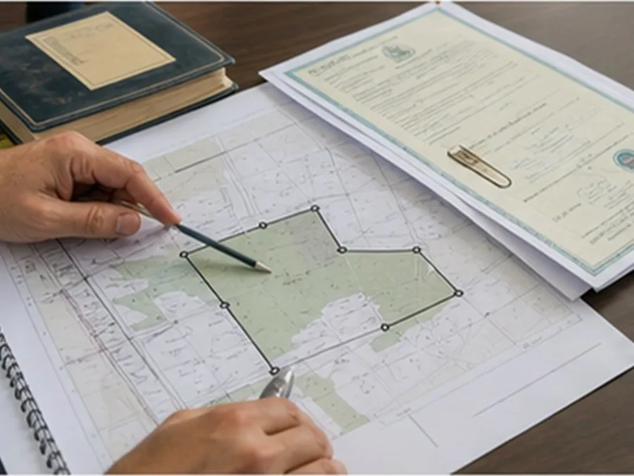 Retificação de área com mapa cadastral e documentos